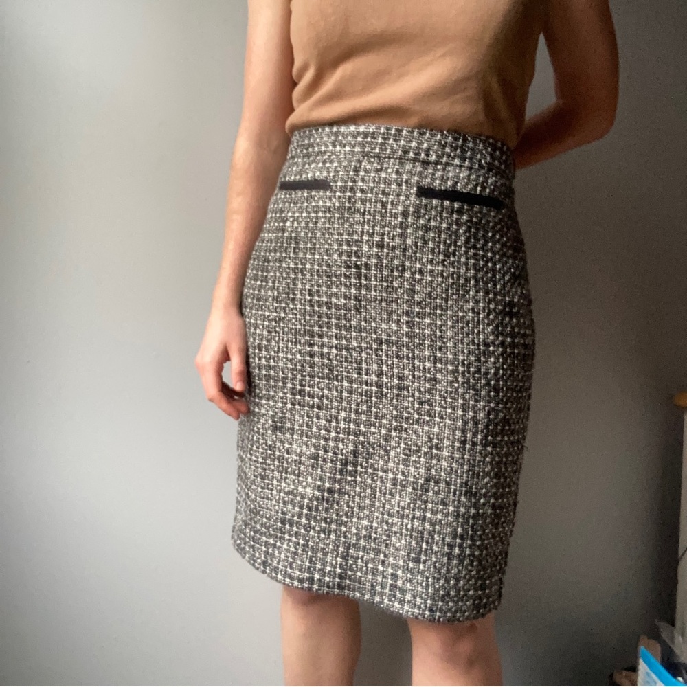 Worthington Black and White Tweed Midi Pencil Skirt